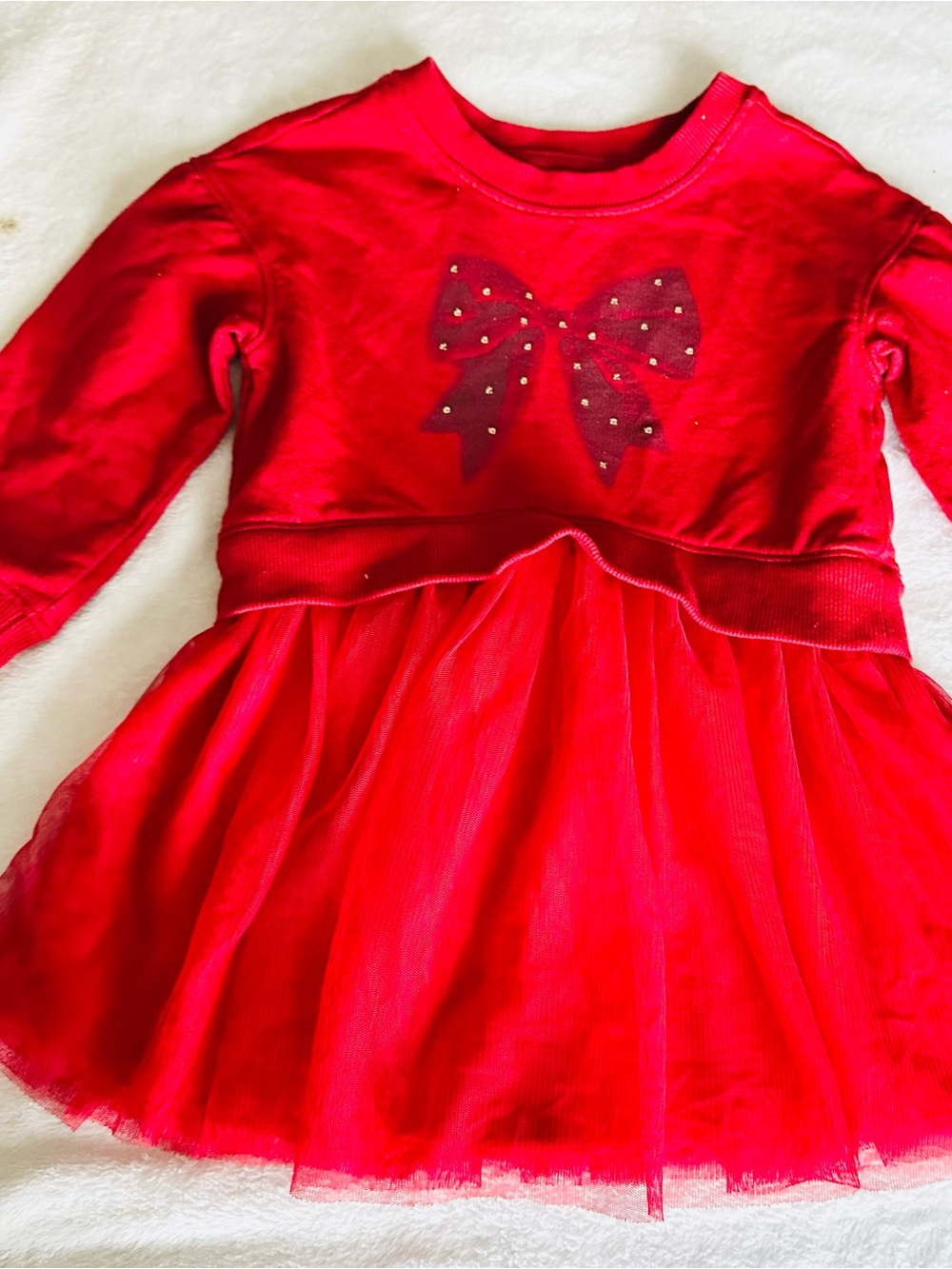 Cat & Jack Red Long-Sleeve Tulle Dress with Bow Accent